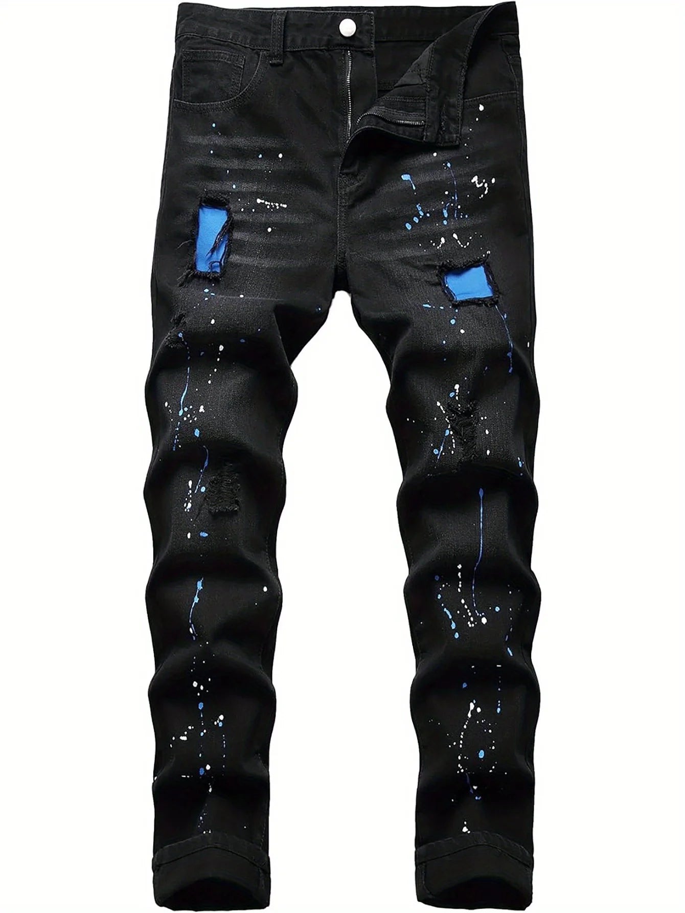 Men’s Ripped Patch Black Jeans