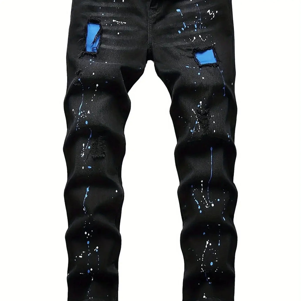 Men’s Ripped Patch Black Jeans